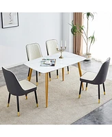 Streamdale Furniture Table and chair set.a morden table with White imitation marble patterned stone burning tabletop with golden metal legs.Paired wit