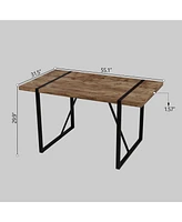 Simplie Fun 55" Rural Industrial Rectangular Mdf Dark Wood Dining Table Set and Pu Armless Dining Chair Set 4