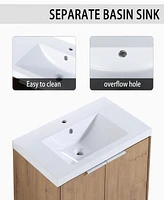 30" Wall-Mounted Bathroom Vanity With Sink and Side Cabinet, Soft Close Doors