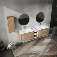 72" Wall-Mounted Bathroom Vanity With Sink and Side Cabinet, Soft Close Doors