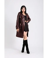 Furniq Uk Women's Genuine Leather Trench Coat