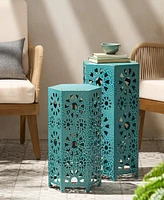 Streamdale Furniture Eliana 2-Piece Sunburst Cutout Side Table Set In Teal, Blue, Or Green