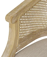 French Country Accent Chair: Curved Backrest, Cane Webbing, Weathered Wood