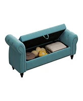 Streamdale Furniture 64.5" Bed Bench for Bed Room Nails Tufted Chaise of Lounge with Storage Velvet Upholstery Lake Blue