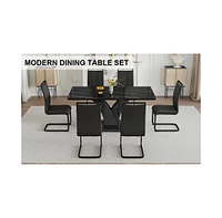 Simplie Fun Table and chair set, modern dining table, black tabletop and black Mdf leg table, soft and comfortable dining chair, perfect for dinner, m