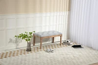 32" inch French Vintage Bedroom Bench Upholstered Dining Benches, Fabric End of Bed Bench for Bedroom Dining Room Living Room Entryway Light Gray
