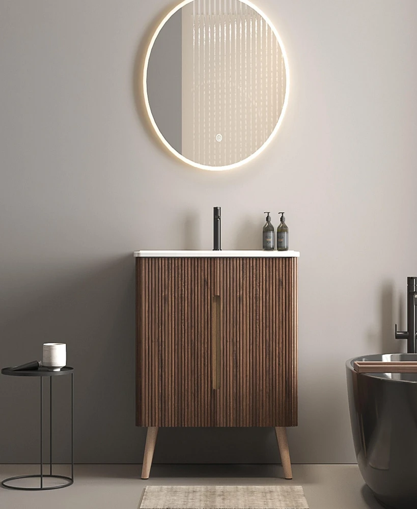 Etna 30" Striped Walnut Modern Bathroom Vanity with Sink