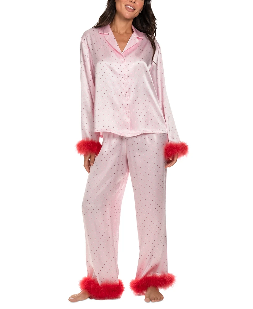 Linea Donatella Women's Marabou Faux-Fur Trimmed Pajama Set