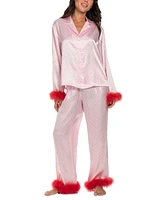 Linea Donatella Women's Marabou Faux-Fur Trimmed Pajama Set