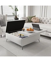 35 inch Wide Square storage benches Coffee Table with Lift Top Oversized Storage Ottoman in Upholstered for Living Room