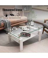 Rectangle Coffee Table, Tempered Glass Tabletop with Mdf Layer, Modern Table for Living Room, Transparent Glass