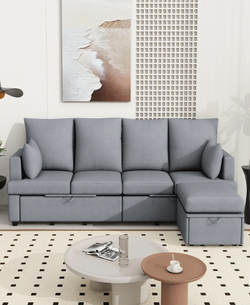 Streamdale Furniture Modern L shape Modular Sofa, 5 Seat Chenile sectional Couch Set with 2 pilows lncluded, freely CombinableIndoor Funiture for Livi