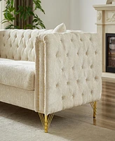 Simplie Fun Chenille Pull Buckle Design Sofa for Living Room, Buttons Tufted With Copper Nail Decoration Armrest