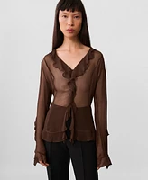 Mango Women's Semi-Transparent Ruffled Blouse