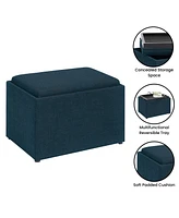 Convenience Concepts 22.75" Faux Linen Accent Storage Ottoman with Tray