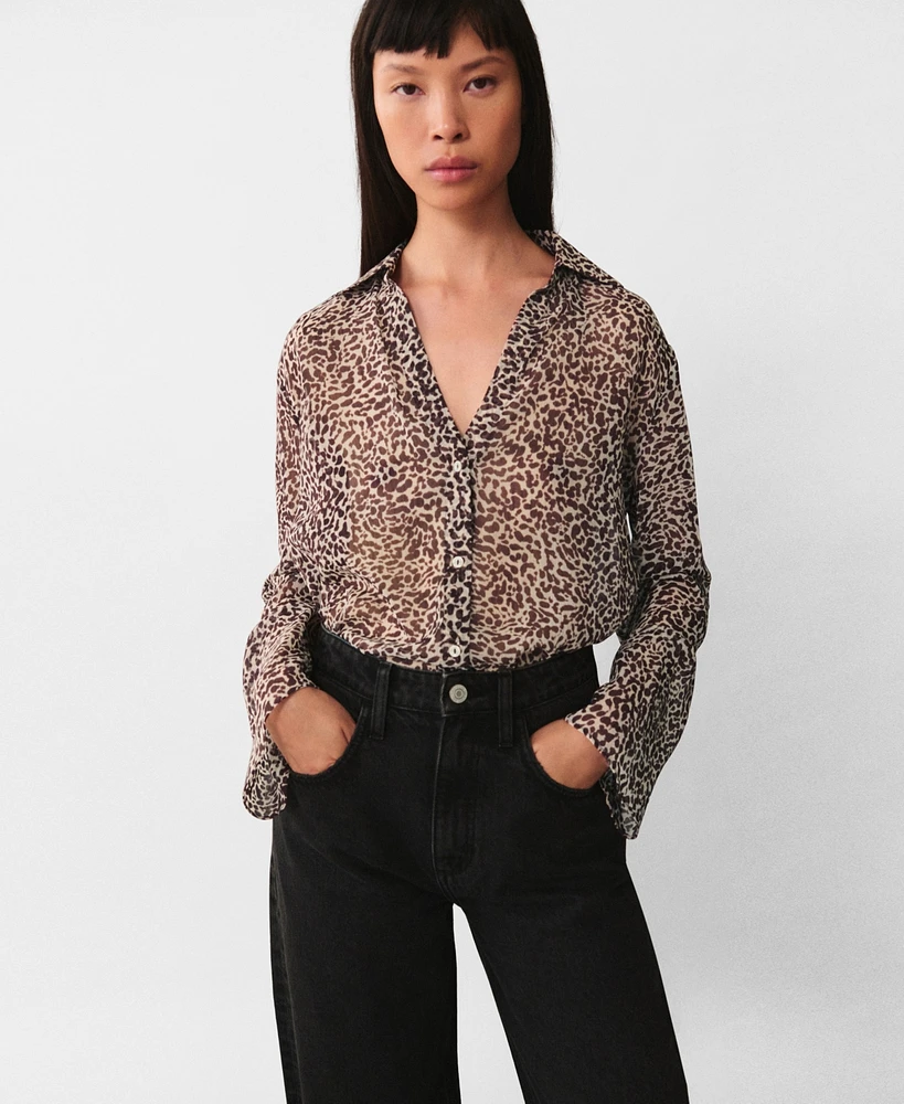 Mango Women's Fluid Leopard-Print Shirt