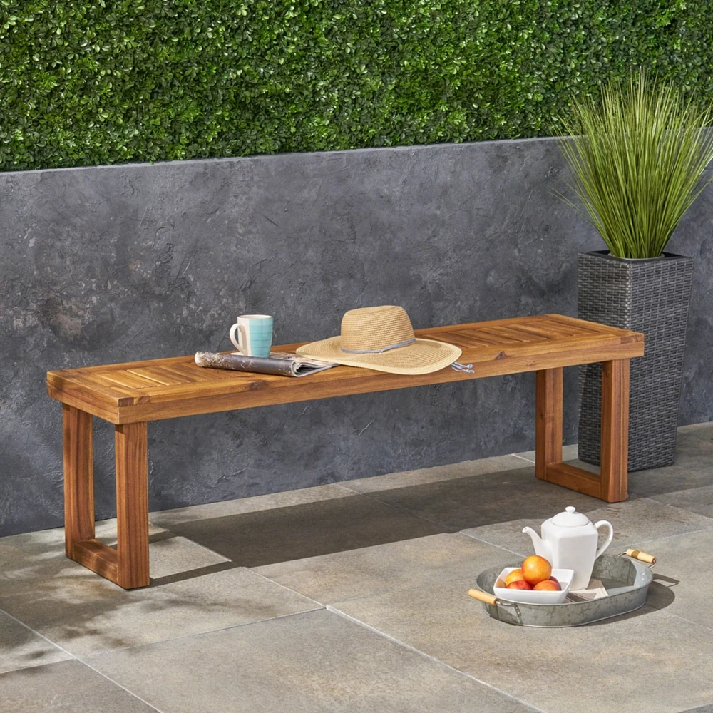 Streamdale Furniture Nestor: Acacia Wood Slat Panel Bench For Outdoor Dining Or Seating