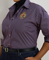 Lauren Ralph Plus Striped Beaded Crest Shirt