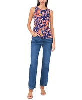 Vince Camuto Women's Floral-Print Crewneck Split Back Keyhole Tank Top