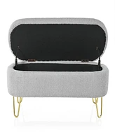 Simplie Fun Oval Storage Bench for Living Room Bedroom End of Bed, Upholstered Storage Ottoman Entryway Bench With Metal Legs, Grey