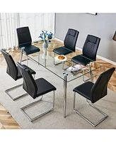 Streamdale Furniture Table and chair set.Modern rectangular glass dining table with a tempered glass tabletop and silver metal legs