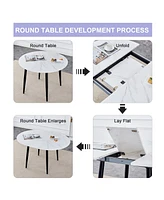 Simplie Fun Table and chair set.Modern Extendable Mdf Dining Table.The table has a telescopic design, suitable for gatherings of different size.Paired