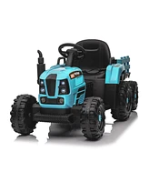 Ride on Tractor with Trailer,24V 400W Powered Electric Tractor Toy w/Remote Control, electric car for kids, Three speed adjustable, Power display