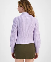 Hippie Rose Juniors' Cable-Knit Zip-Front Sweater