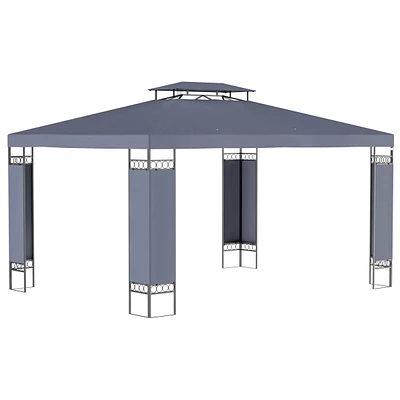 Simplie Fun 10' x 13' Patio Gazebo, Double Roof Outdoor Gazebo Canopy Shelter with Screen Decorate Corner Frame, for Garden, Lawn, Backyard and Deck,