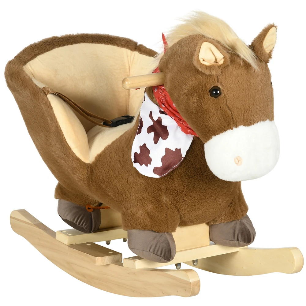 Streamdale Furniture Baby Rocking Horse, Riding Horse, Plush Animal Rocker with Realistic Sound, Pedals for Ages 18-36 Months, Brown