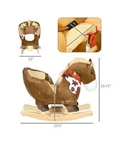 Simplie Fun Baby Rocking Horse, Riding Horse, Plush Animal Rocker with Realistic Sound, Pedals for Ages 18-36 Months, Brown