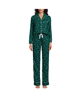 Lands' End Women's Drapey Flannel 4 Piece Pajama Set - Long Sleeve Top and Pants Robe Bag