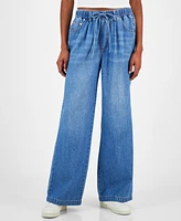 Indigo Rein Juniors' Wide-Leg Drawstring-Waist Jeans