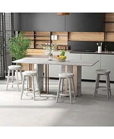 26" Swivel Bar Stool Set of 2 Upholstered Counter Height Rubber Wood Frame