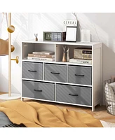 Costway 5-Drawer Dresser for Bedroom Chest of Drawers with 2 Large Fabric Bins