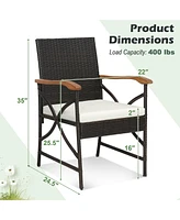 Costway 2PCS Patio Pe Wicker Dining Chairs with Soft Zippered Cushions Armchairs