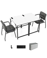 Costway 32" Meeting Room Desk Set of with Charging Station & Headphone Hook Metal Frame