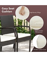 Costway 2PCS Patio Pe Wicker Dining Chairs with Soft Zippered Cushion Armchairs Backyard