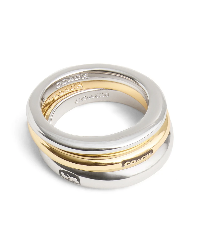 Coach Two-Tone Signature Hallmark Tubular Band Ring Set - Two