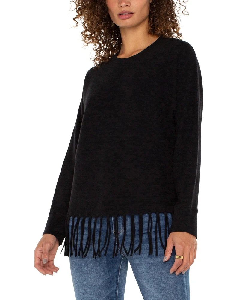 Liverpool Los Angeles Women's Dolman Sleeve Sweater with Fringe