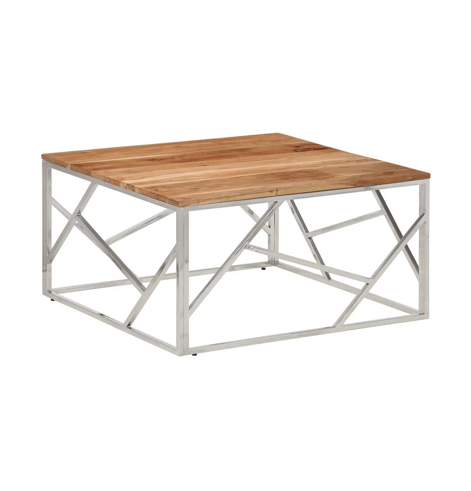 vidaXL Coffee Table Silver Stainless Steel and Solid Acacia Wood