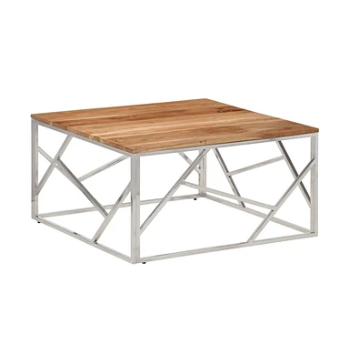 vidaXL Coffee Table Silver Stainless Steel and Solid Acacia Wood