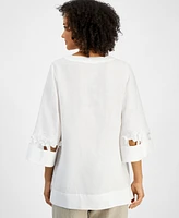 Charter Club Women's 100% Linen Woven 3/4-Sleeve Top, Exclusively at Macy's