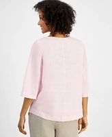 Charter Club Women's Linen Woven Flounce-Sleeve Top, Exclusively at Macy's