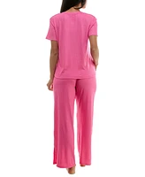 Roudelain Women's Ribbed Foil-Print Short-Sleeve Pajama Set