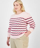 Tommy Hilfiger Plus Cotton Scalloped-Stripe Sweater