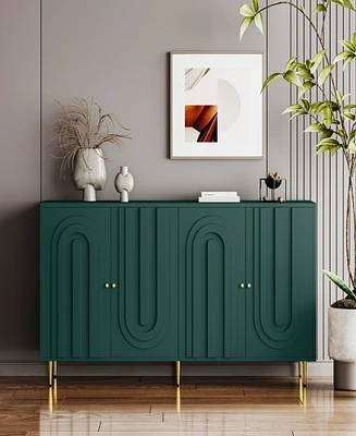 Streamdale Furniture Modern Green Lacquered 4 Door Wooden Cabinet Sideboard Buffet Server Cabinet Storage Cabinet, for Living Room, Entryway, Hallway,