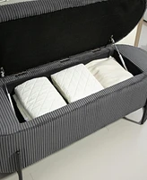 Storage Ottoman, Bedroom End Bench, Upholstered Fabric Storage Ottoman with Safety Hinge, Entryway Padded Footstool, Ottoman Bench for Living Room & B