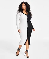 Nina Parker Trendy Plus Ribbed Button-Front Dress