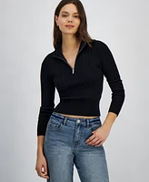 Hooked Up by Iot Juniors' Quarter-Zip Mock-Neck Sweater